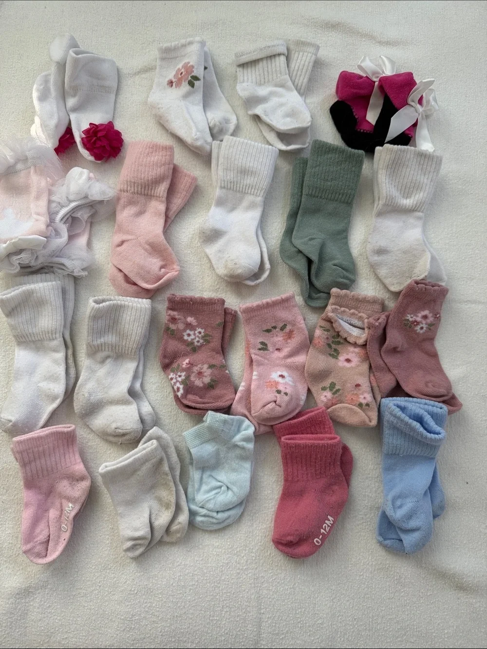 20- Assorted Baby Girls Sock Set - Pink, White, Green, Blue
